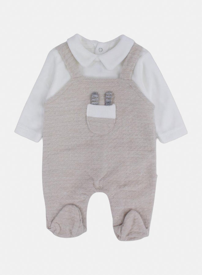 Baby Boys Velvet Baby Footie with Chest Pocket Detail - Image 1