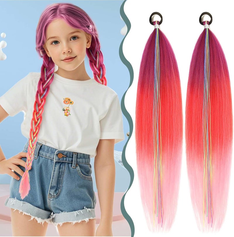 Braiding Hair Extensions Ponytail Extensions with Elastic Tie Colorful Braid Hair Extension Kids Hair Extensions for Girls Twist Braids Hair for Women Red 26 2pcsPurpleRedPink