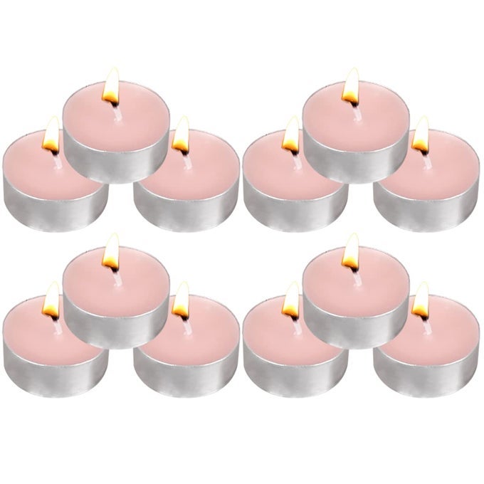 TEA LIGHTS CANDLES 12 PACK PINK TEALIGHTS CANDLE SCENTED ROSE SMALL CANDLE FOR HOME HOLIDAY WEDDING PARTYDINNER TABLE HALLOWEEN CHRISTMAS AND HOLIDAY PINK ROSE