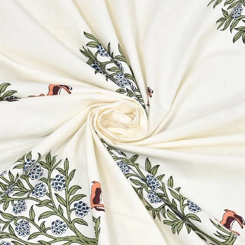 DE CAMA Since 1997 | 100% Cotton 300 TC Premium Super King Size Bedsheet for Double Bed (108 x 108 Inch) with 2 Pillow Covers Set (17 x 27 Inch) Hand Block Printed Bedsheet Set - Green/White - Image 5
