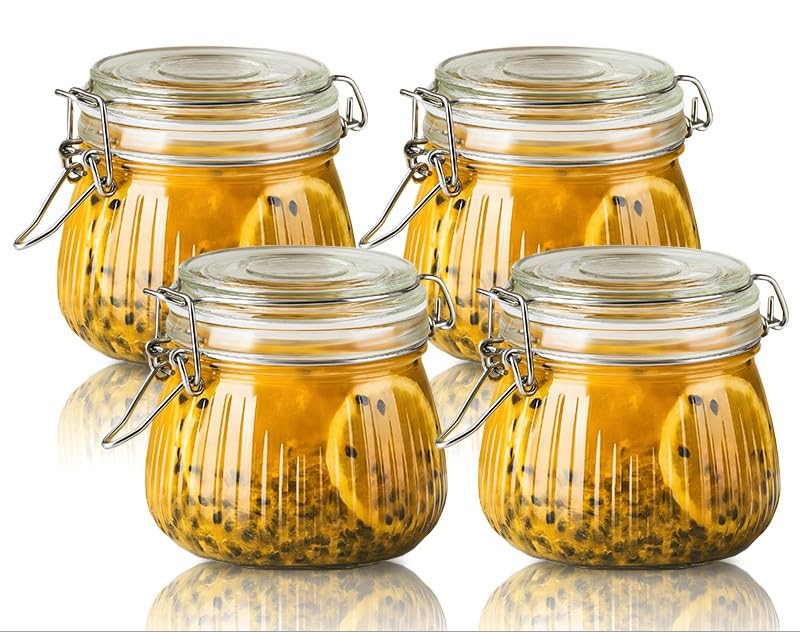 Ash  Roh Ash & Roh Airtight Transparent storage jar with Rubber Seal lid and Clip Lock - Perfect for Kitchen Canning, Fermenting, and Storing Dry Food, Spices, Tea, Snacks, Sugar, and More (pack of 4, 500 ml) - Image 2