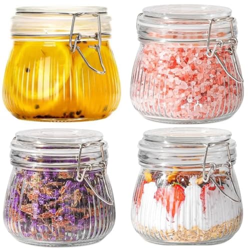 Ash  Roh Ash & Roh Airtight Transparent storage jar with Rubber Seal lid and Clip Lock - Perfect for Kitchen Canning, Fermenting, and Storing Dry Food, Spices, Tea, Snacks, Sugar, and More (pack of 4, 500 ml) - Image 1