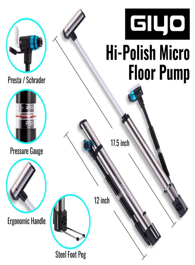 GIYO GM741 High Precision Bike Pump with Gauge - Portable Floor Pump, Durable & Lightweight for Mountain & Road Bikes, 140 PSI, Universal Valve Compatibility - Image 2