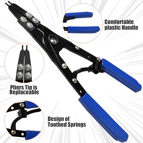 Guweta 38700 Snap Ring Pliers External 10" Large Heavy Duty Ratchet Locking Design Anti-slip Circlip Pliers Blue Automotive Removal Tool Kit Compatible with Ford Super Duty Pickups 2007 and Newer (Blue) - Image 4