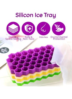 Beauenty Honeycomb Reusable Ice Cubes Tray, Bundle (Pack of 3 - Yellow, Green and Purple), Silicone Small Ice Cube Tray with Cover, Honeycomb Ice Ball Mold, Honeycomb Mold for Ice Making  - Image 3