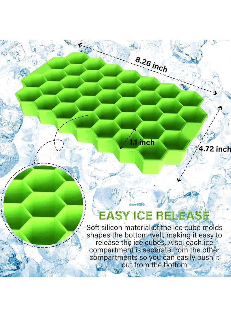 Beauenty - Honeycomb Reusable Ice Cubes Tray, Bundle (Pack of 3 - Yellow, Green and Purple), Silicone Small Ice Cube Tray with Cover, Honeycomb Ice Ball Mold, Honeycomb Mold for Ice Making - Image 1
