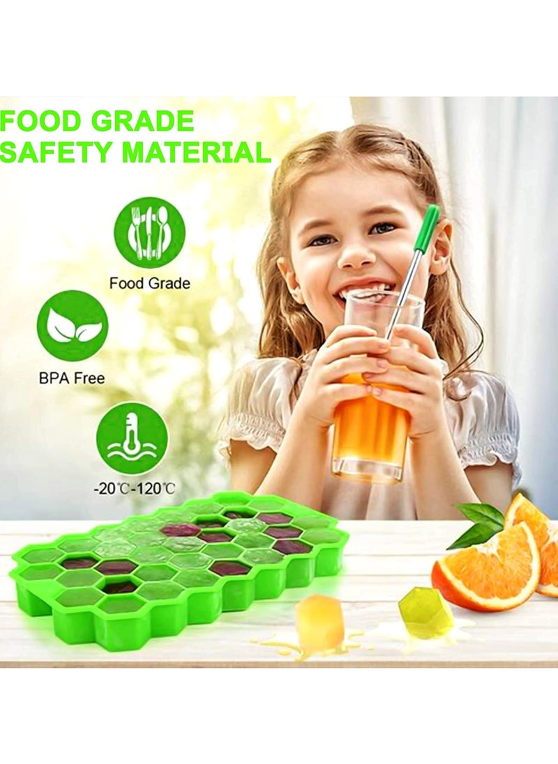 Beauenty - Honeycomb Reusable Ice Cubes Tray, Bundle (Pack of 3 - Yellow, Green and Purple), Silicone Small Ice Cube Tray with Cover, Honeycomb Ice Ball Mold, Honeycomb Mold for Ice Making - Image 1