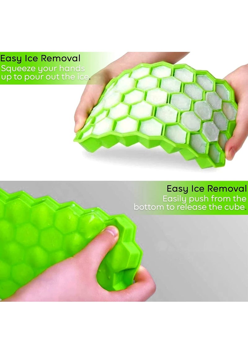 Beauenty - Honeycomb Reusable Ice Cubes Tray, Bundle (Pack of 3 - Yellow, Green and Purple), Silicone Small Ice Cube Tray with Cover, Honeycomb Ice Ball Mold, Honeycomb Mold for Ice Making - Image 1