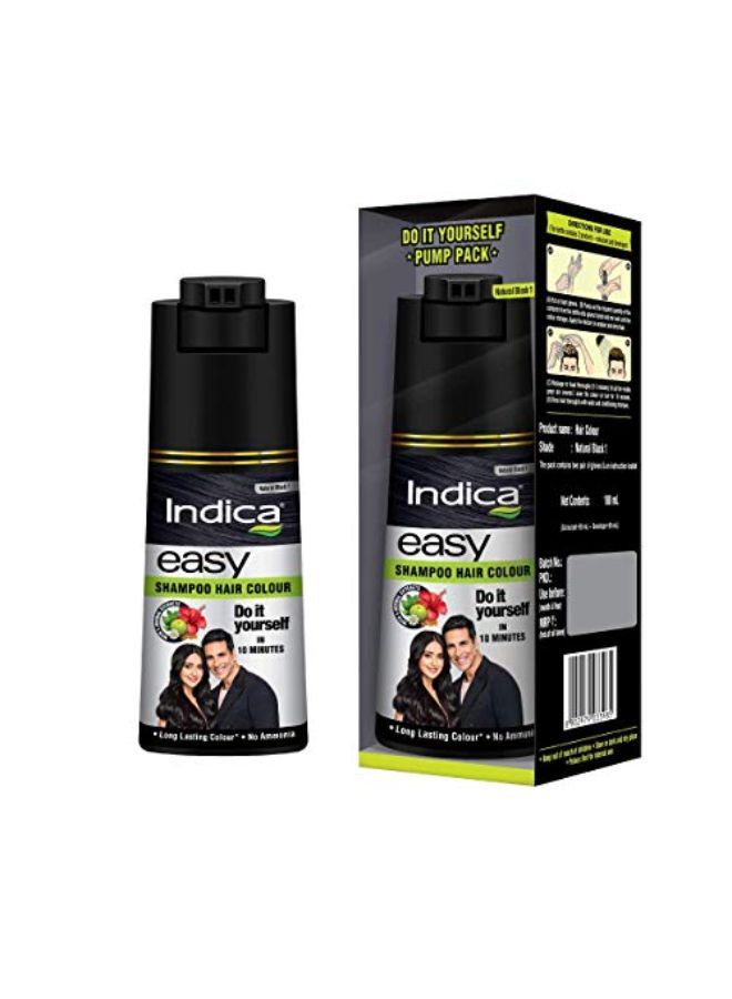 Indica Easy Do-It-Yourself Natural Black Hair Color Shampoo Pump Pack With 5 Herbal Extracts And 100% Ammonia Free, Long Lasting Formula (Gloves Included),180 Ml - Image 1