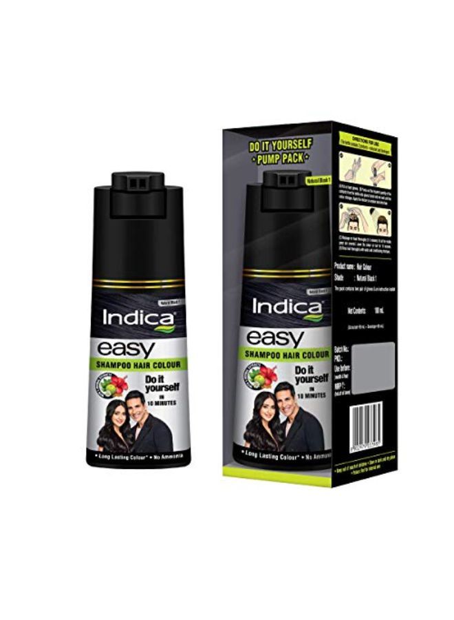 Indica Easy Do-It-Yourself Natural Black Hair Color Shampoo Pump Pack With 5 Herbal Extracts And 100% Ammonia Free, Long Lasting Formula (Gloves Included),180 Ml - Image 2