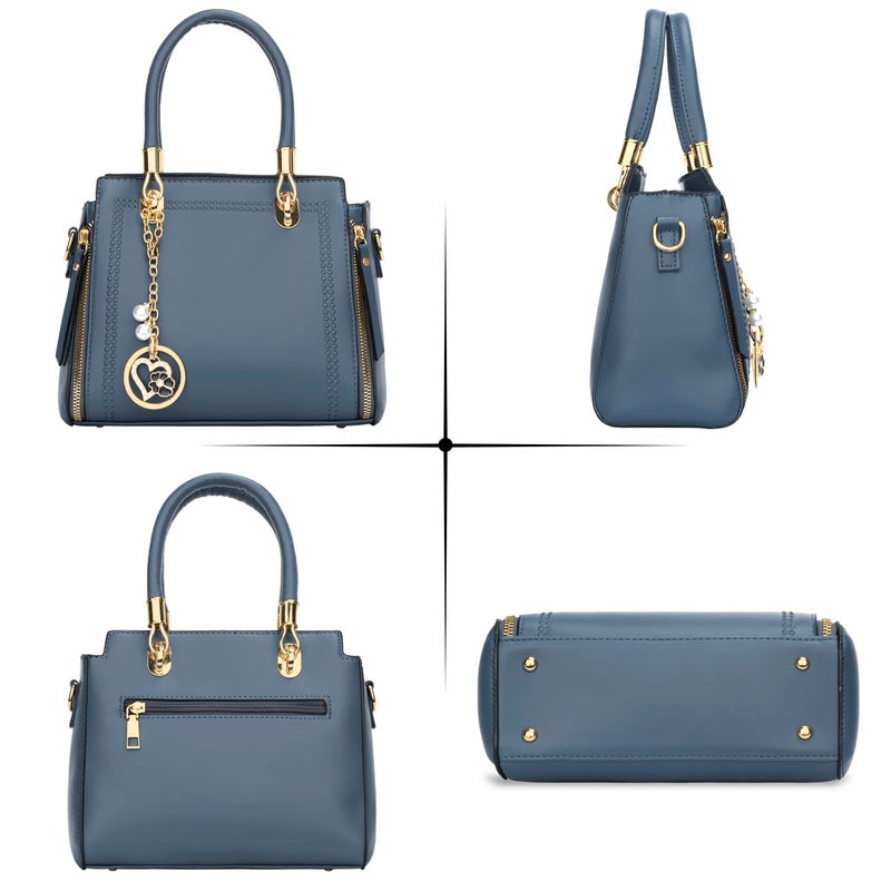 KKXIU Stylish Women Satchel Purses and Handbags Vegan Leather Top Handle Shoulder Crossbody Bag (Navy Blue) - Image 4