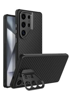 General Case Compatible with Samsung Galaxy S25 Ultra Case, Aramid Fiber Kevlar Case Metal Camera Lens Folding Cover Stand Anti-Drop Shockproof Protective Back Cover  - Image 1