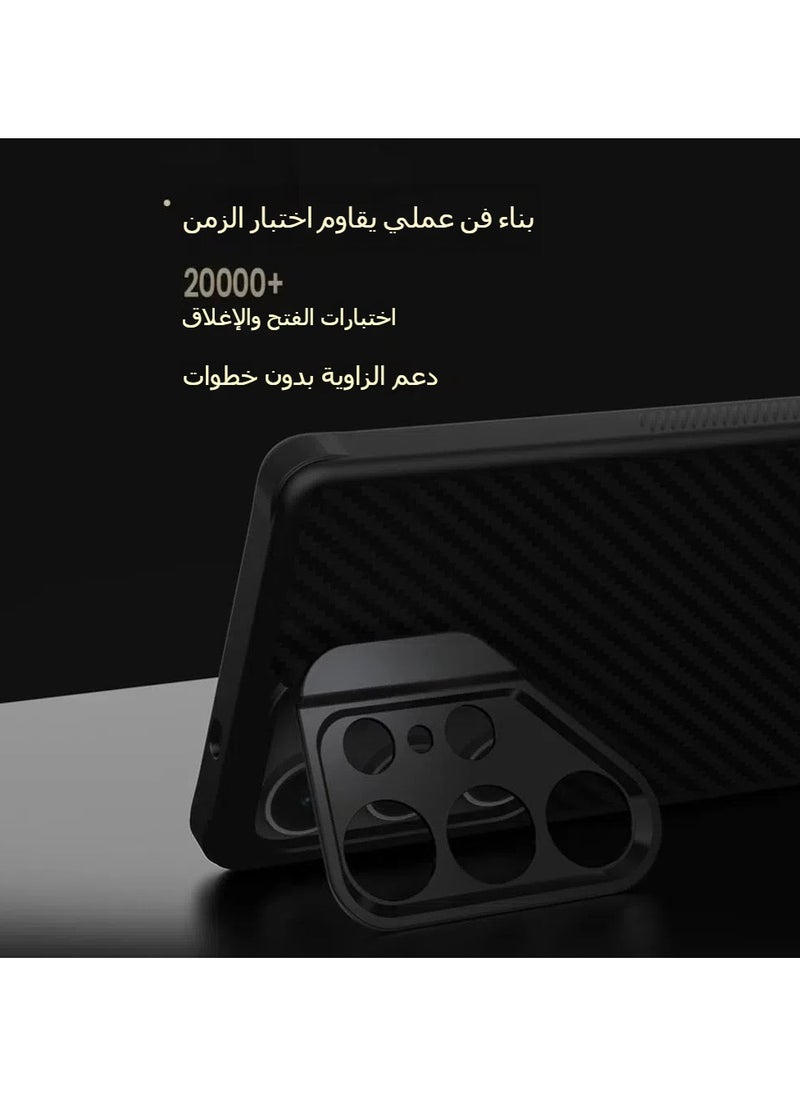 General Case Compatible with Samsung Galaxy S25 Ultra Case, Aramid Fiber Kevlar Case Metal Camera Lens Folding Cover Stand Anti-Drop Shockproof Protective Back Cover  - Image 4
