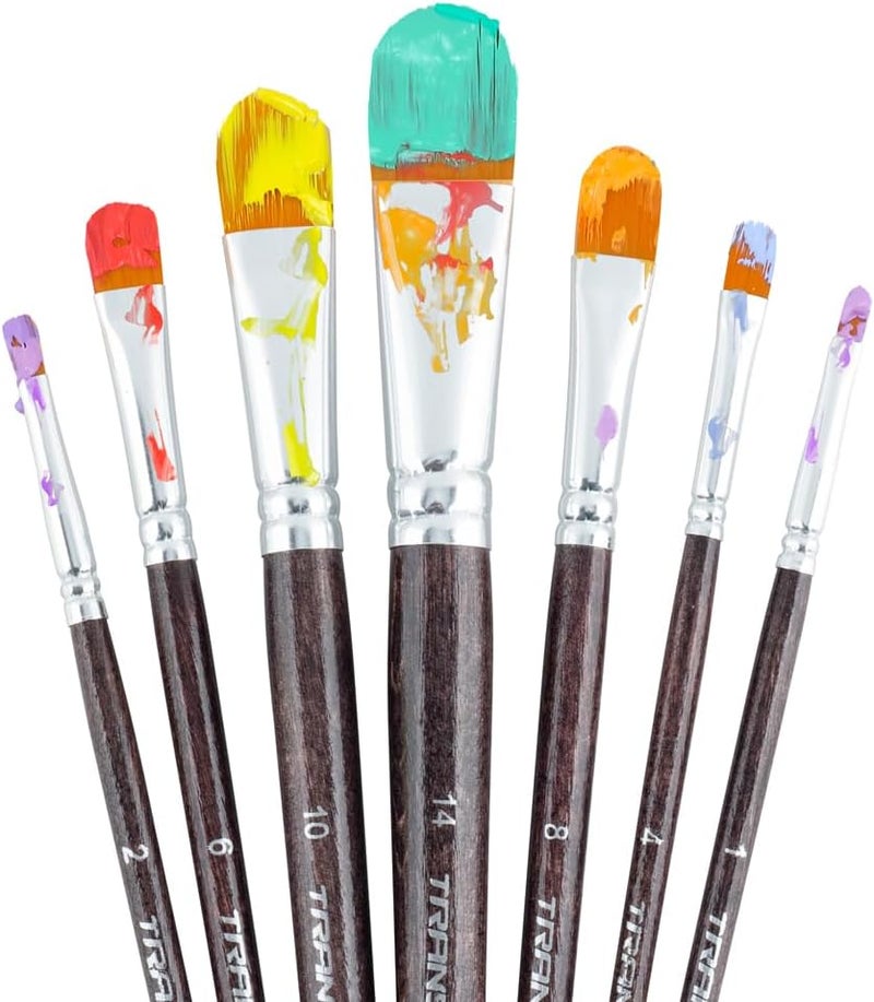 TRANSON 7pcs Artist Filbert Paintbrush Set for Acrylic Watercolor Gouache Oil and Body Painting - Image 2