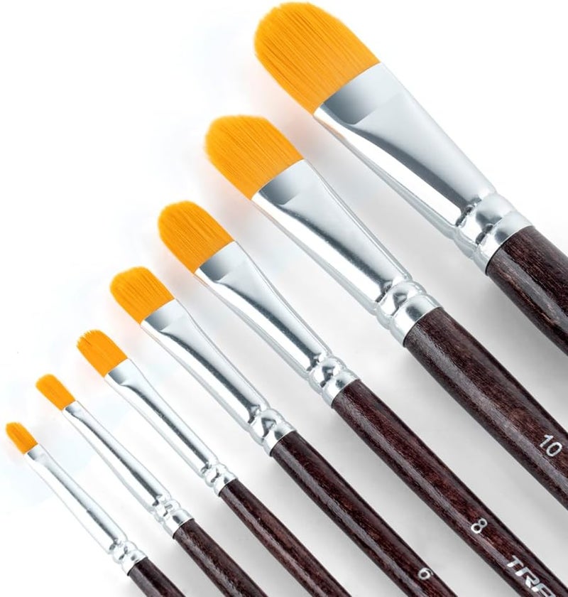 TRANSON 7pcs Artist Filbert Paintbrush Set for Acrylic Watercolor Gouache Oil and Body Painting - Image 5