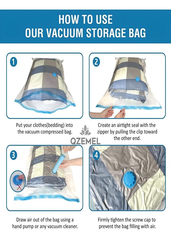 QZEMEL Vacuum Storage Bags 5 Pack with Hand Pump – Space Saver Bags for Clothes, Blankets, Comforters, Bedding – Double Zip Seal, Airtight Compression Bags for Travel & Home Organization - Image 5