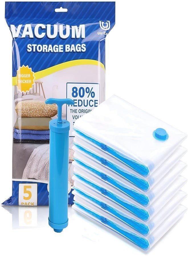 QZEMEL Vacuum Storage Bags 5 Pack with Hand Pump – Space Saver Bags for Clothes, Blankets, Comforters, Bedding – Double Zip Seal, Airtight Compression Bags for Travel & Home Organization - Image 1