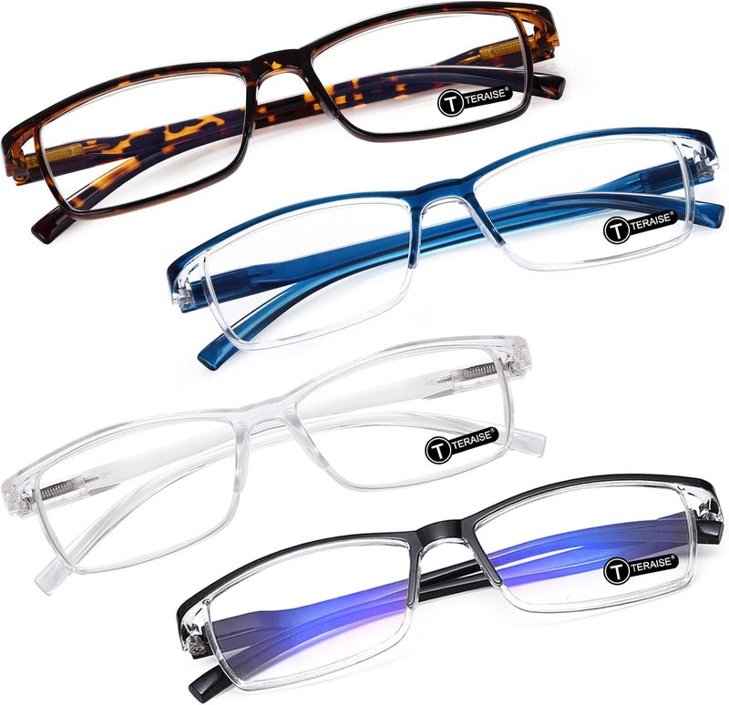 TERAISE Anti- UV Reading Glasses 4 Pairs Blue Light Blocking Reader Womens Mens, Mixcolor, 3.5x - Image 1