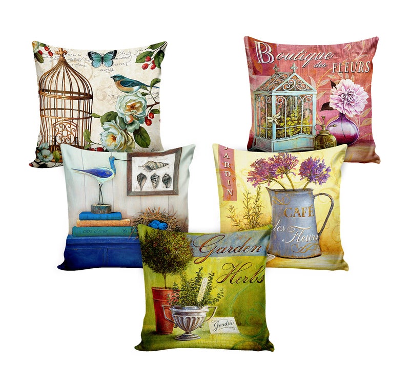 Ultimate Trends Premium Polyester Digital Modern Printed Cushion Cover For Living Room Couch Bed Single Sofa Set Of 5 (24 X 24 Inches, Retro Art), 200 TC, Multicolor - Image 2