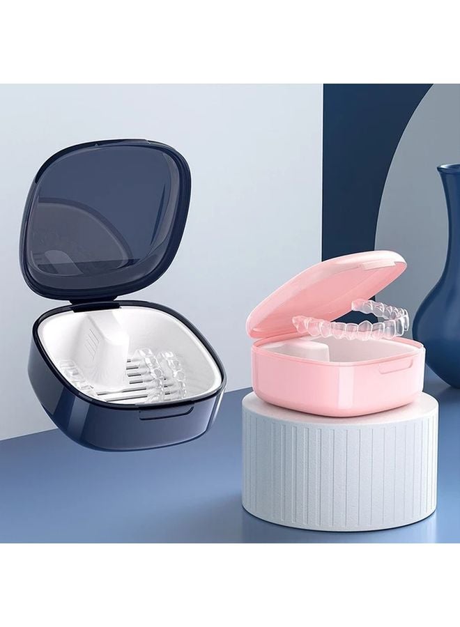 Blue Portable Denture Invisible Bracles Cleaning Case Soak Store Retainer Box - Image 2