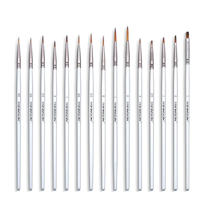 Transon Mini Detail Paint Brush Set 15pcs for Miniature Models Craft Painting for Acrylic Gouache Watercolor Tempera and Oil Paint