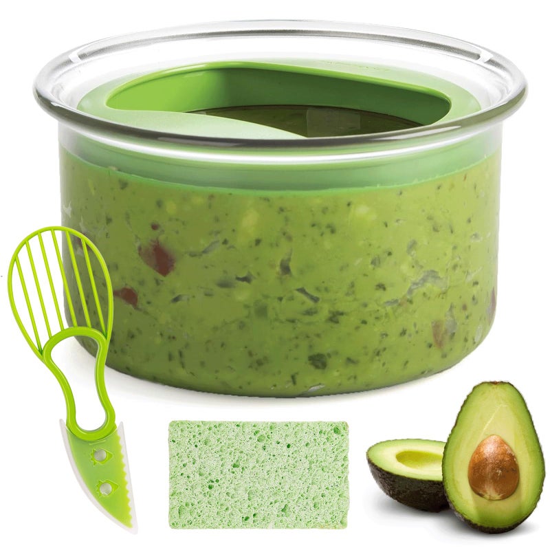 WodGod Guacamole Keeper(1 Pcs), Guacamole Bowls, Avocado Keeper Fresh Guacamole Plastic Kitchen Storage Container with Air Tight Lid, 3-in-1 Avocado Slicer and Cleaning sponge - Image 1