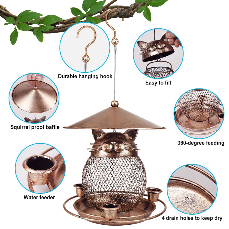 LBTING Bird Feeder for Outdoor, Squirrel Proof Metal Wild Bird Feeder Decoration for Hanging Outside Garden Yard, Cute Cat-Shaped - Image 3