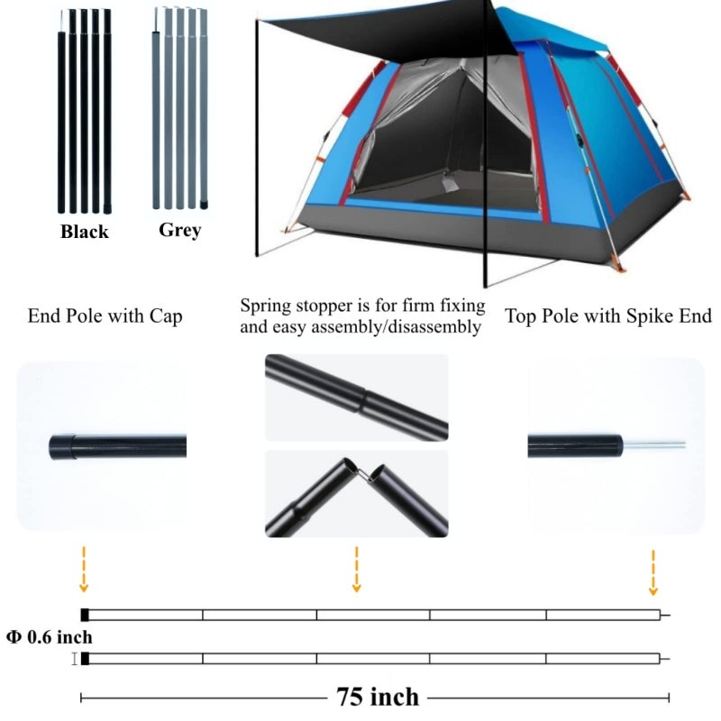 BATDIYOW Adjustable Tent Poles Steel Rods for Tarp Canopy Camping Replacement Set of 2 (Black) - Image 5