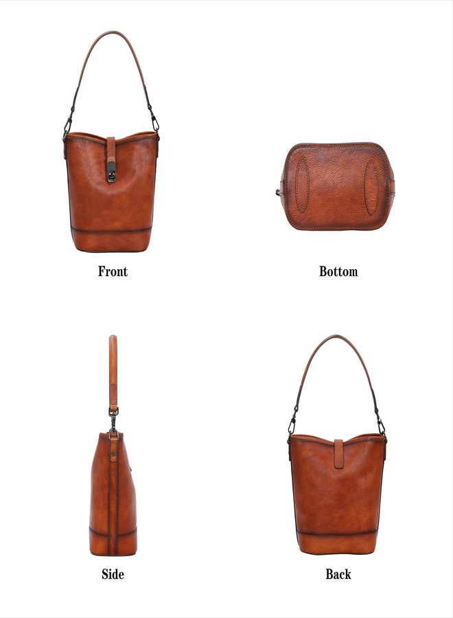 HESHE Genuine Leather Purses for Women Hobo Crossbody Bags Bucket Handbag Zipper Satchel Bags Travel Purse(Brown) - Image 5