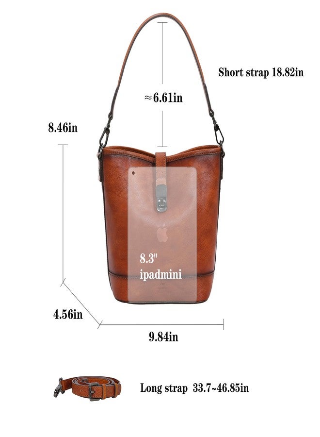 HESHE Genuine Leather Purses for Women Hobo Crossbody Bags Bucket Handbag Zipper Satchel Bags Travel Purse(Brown) - Image 4