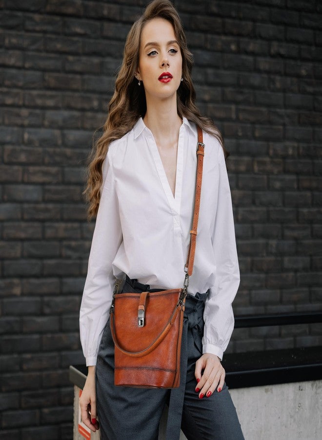 HESHE Genuine Leather Purses for Women Hobo Crossbody Bags Bucket Handbag Zipper Satchel Bags Travel Purse(Brown) - Image 2