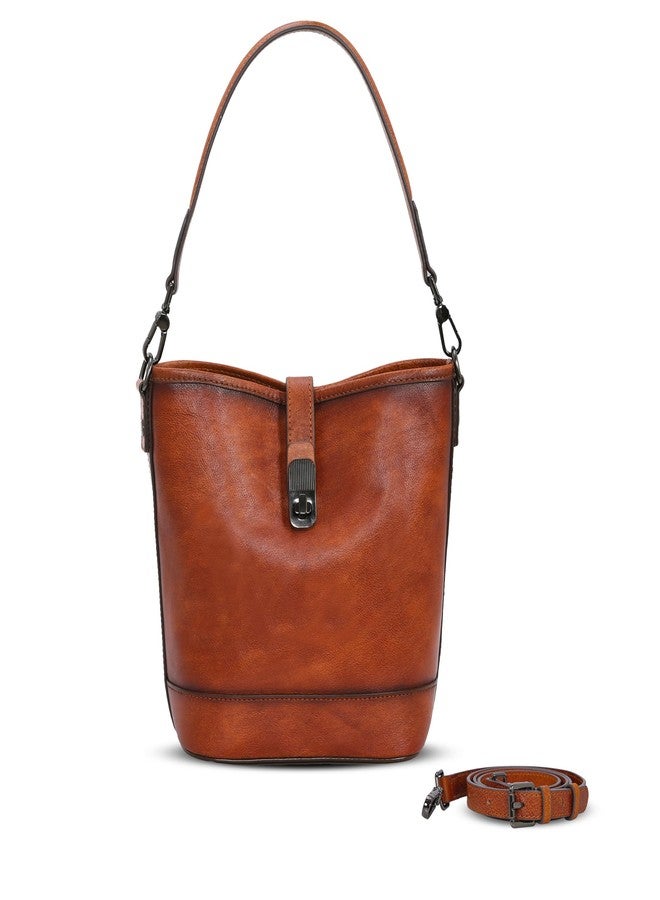 HESHE Genuine Leather Purses for Women Hobo Crossbody Bags Bucket Handbag Zipper Satchel Bags Travel Purse(Brown) - Image 1