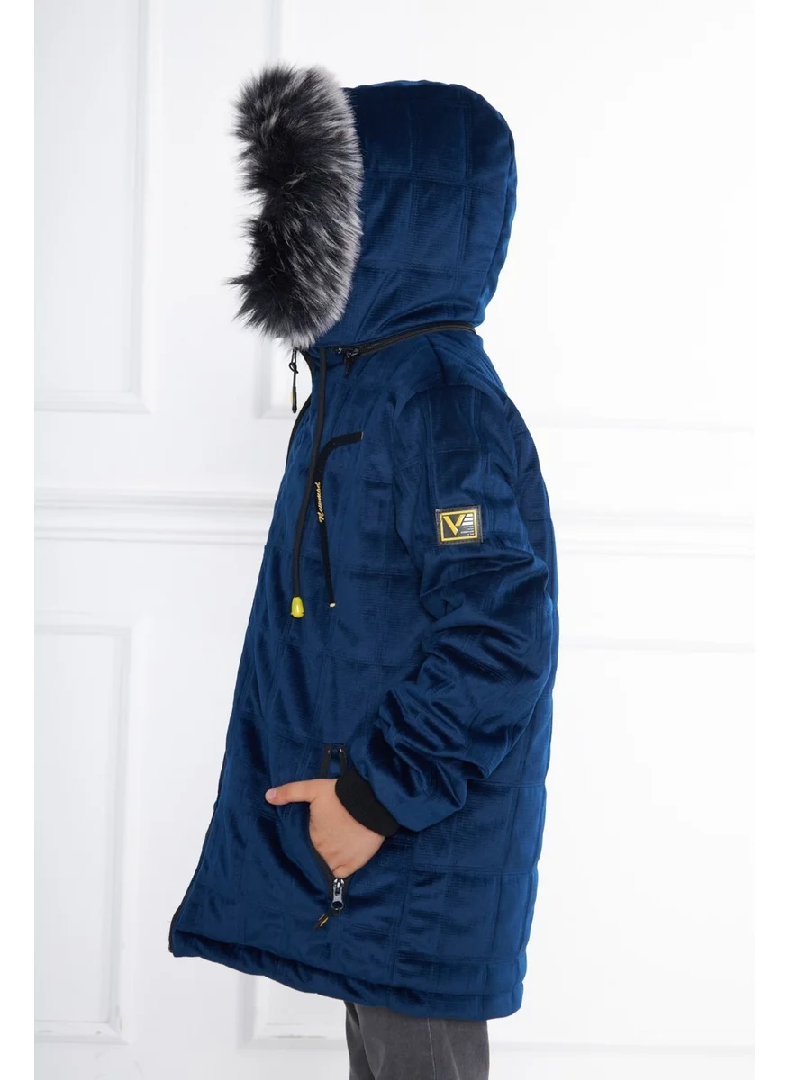 Sivaist Blue Boy Water and Windproof Detachable Hooded Velvet Coat & Jacket