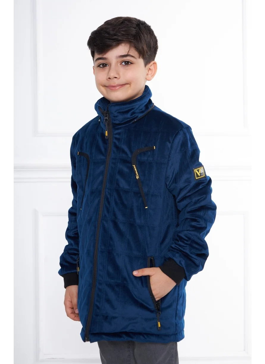 Sivaist Blue Boy Water and Windproof Detachable Hooded Velvet Coat & Jacket