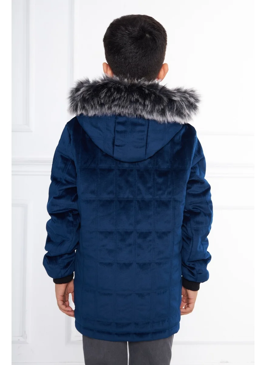 Sivaist Blue Boy Water and Windproof Detachable Hooded Velvet Coat & Jacket