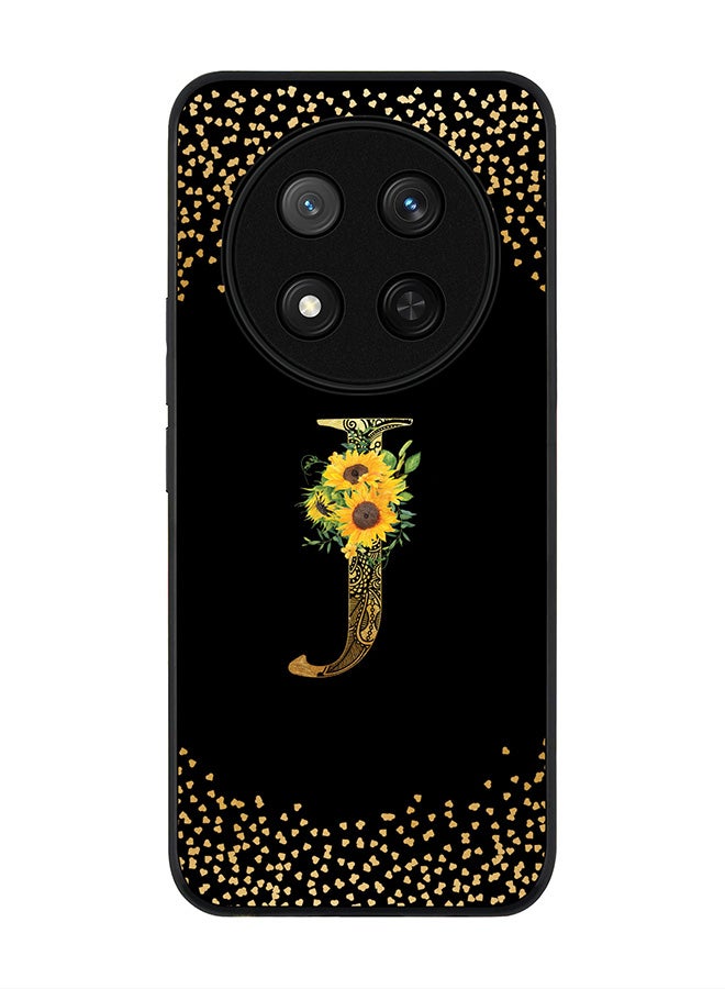 Stylizedd For Honor X9c / Honor Magic7 Lite 5G Case,Slim fit Camera Protection, Shockproof Thin Phone cover  - Custom Floral Monogram - J ( Black ) - Image 1