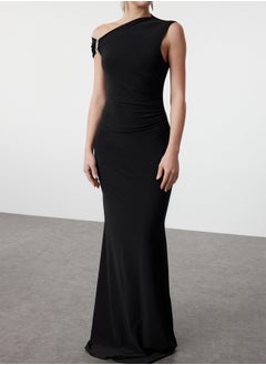 trendyol Black, Fitted, Stone Accessoryed, Woven Long Elegant Evening Dress TPRSS24AE00224  - Image 3