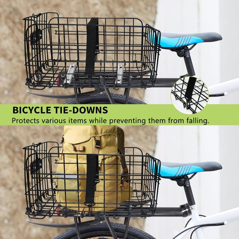 Huntoshon Folding Rear Bike Basket, Huntoshon Quickly Release Metal Bicycle Rack Cargo Basket with Strap & Reflective Tail Light for Most Mounted Bike Rack - Image 3