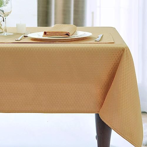 JUCFHY Christmas Jacquard Morrocan Rectangle Table Cloth OilProof SpillProof and Water Resistance Washable TableclothDecorative Fabric Table Cover for Outdoor and Indoor Use60 x 144 Inch Gold