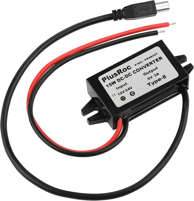 PlusRoc Waterproof 12V/24V to 5V 3A Converter DC-DC Step Down Module Power Adapter Compatible with Arduino Uno R3, Mega 2560 (USB Type-B Connector) - Image 1