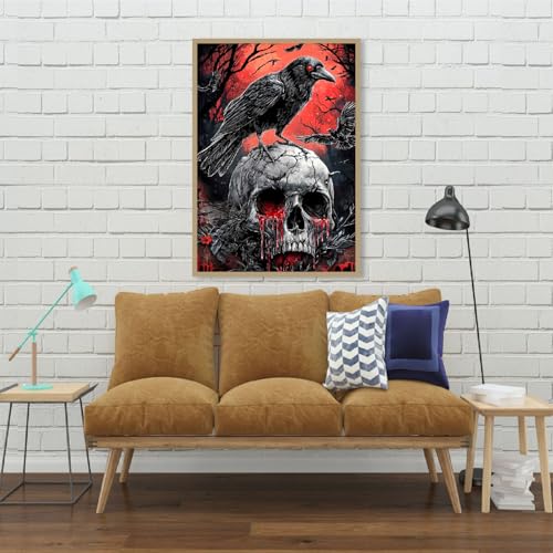 Mrnsiet Helloween Crow Diamond Painting Kits for Adults, 5D Skull with Blood Horror Diamond Art Kits for Beginners, DIY Full Drill Diamond Kits Gem Arts Crafts for Home Wall Decor 12 x 16 Inch - Image 5