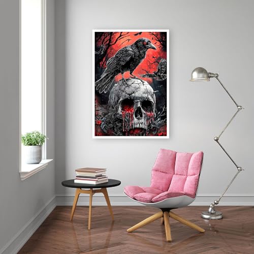 Mrnsiet Helloween Crow Diamond Painting Kits for Adults, 5D Skull with Blood Horror Diamond Art Kits for Beginners, DIY Full Drill Diamond Kits Gem Arts Crafts for Home Wall Decor 12 x 16 Inch - Image 4