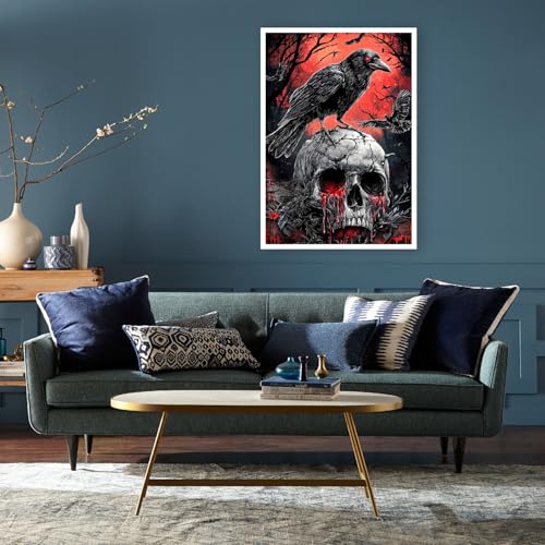 Mrnsiet Helloween Crow Diamond Painting Kits for Adults, 5D Skull with Blood Horror Diamond Art Kits for Beginners, DIY Full Drill Diamond Kits Gem Arts Crafts for Home Wall Decor 12 x 16 Inch - Image 3