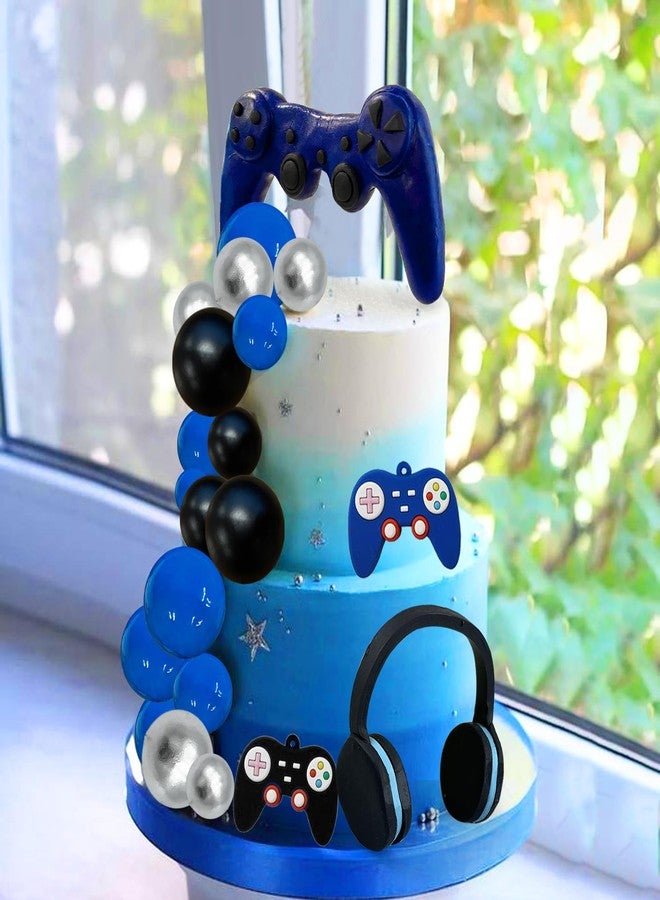 TOSPARTY 30 PCS Video Game Themed Cake Toppers - Headset, Ball, Controller Cake Decoration for Game Theme Birthday Party (Blue) - Image 4