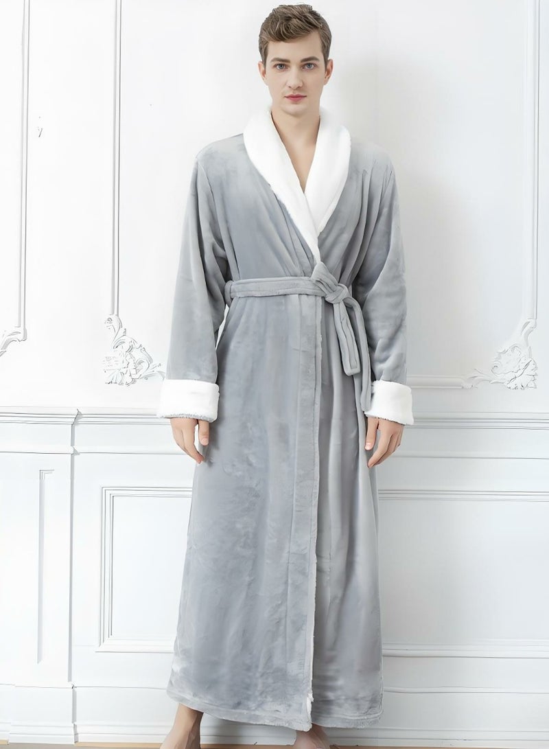 إسكدنيا جنس واحد الشتاء طويل سميكة فستان ليلي فلانيل رداء حمام بيجاما رمادي - Image 1