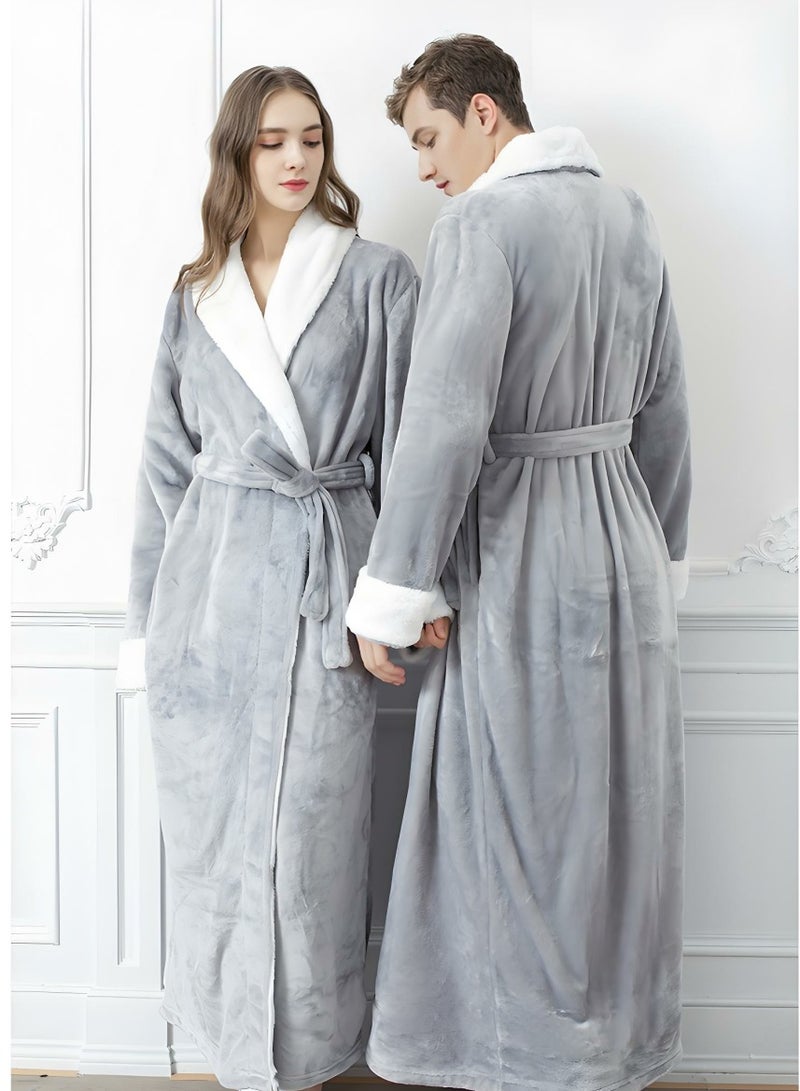 إسكدنيا جنس واحد الشتاء طويل سميكة فستان ليلي فلانيل رداء حمام بيجاما رمادي - Image 3
