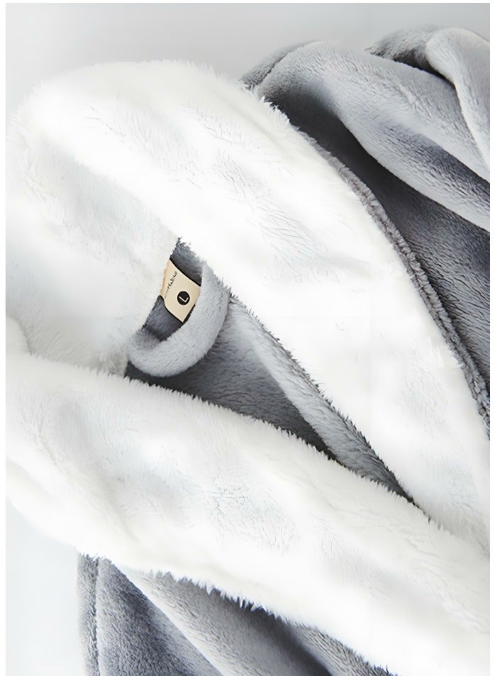 إسكدنيا جنس واحد الشتاء طويل سميكة فستان ليلي فلانيل رداء حمام بيجاما رمادي - Image 4