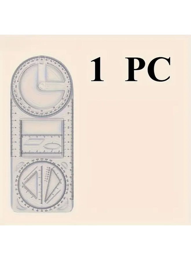 Multifunctional Math Geometry Ruler With Protractor Compass 1 Pack Durable Plastic - Image 1