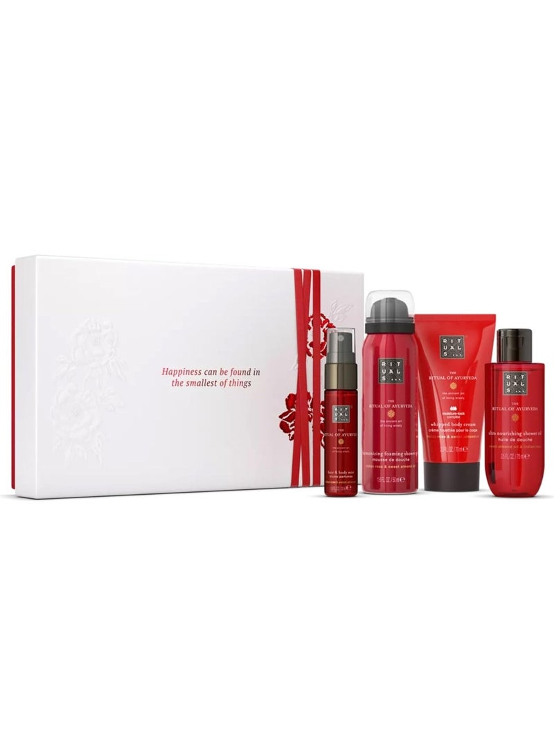 RITUALS Ayurveda Small Gift Set, 4-Piece Bath & Body Bundle – Indian Rose & Sweet Almond Oil Foaming Shower Gel, Body Cream, Hand Balm & Travel Essentials, Spa Gift Set for Women - Image 1