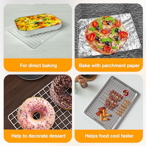 Qukaka 2PCS Cooling Racks for Cooking and Baking - 10" x 15"Heavy Duty Stainless Steel Wire Rack for Baking, Grilling, Roasting - Oven & Dishwasher Safe - Fits Jelly Roll Sheet Pan-Silver - Image 4